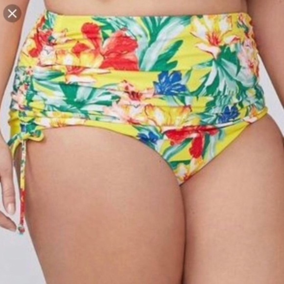 Cacique Floral High Waist Bikini Bottom Swim Retro Ruched Sides Plus Size 28 New - Picture 1 of 7